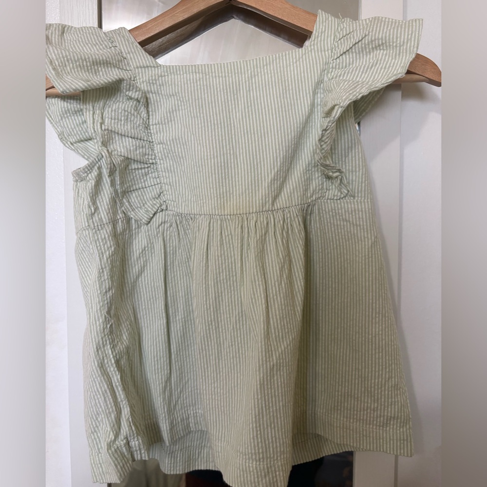 Girls Light Green Striped Wide-Leg matching set